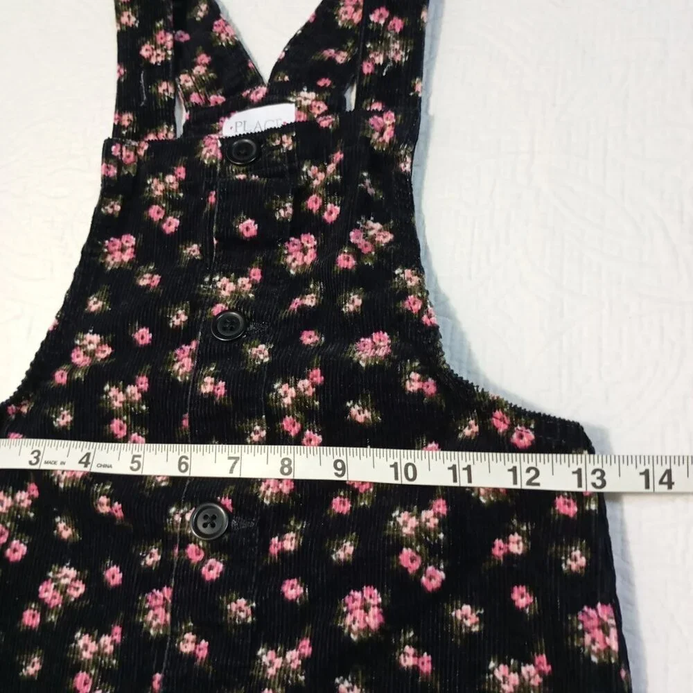 The Childrens Place Girls Floral Corduroy Overall Dress 6X/7 100% Cotton